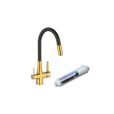 Invena Glamour konyhai csaptelep flexi kifolyócsővel, pult alá szerelhető IVÓVÍZ SZŰRŐVEL, fekete-arany