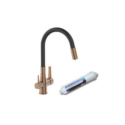 Invena Glamour konyhai csaptelep flexi kifolyócsővel, pult alá szerelhető IVÓVÍZ SZŰRŐVEL, fekete-réz
