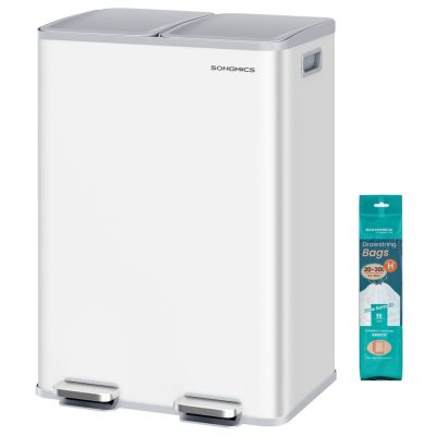 SONGMICS szelektív szemetes, 2 x 30 L, lágy záródás, matt fehér