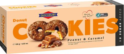 Quickbury - Donut Karamellás töltelékkel és Földimogyoróval töltött keksz NSA 128g