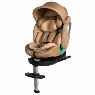 ISOFIX-es 360°- ban forgatható Mama Kiddies iSize Journey Extra biztonsági autósülés (40–150 cm) bézs színben támasztólábbal ajándék napvédővel és lábtartóval