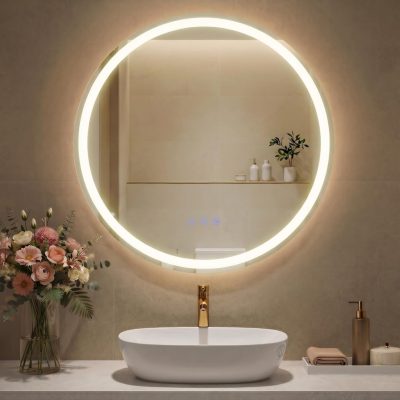 SONGMICS világító kerek fali tükör érintővezérléssel, 61 cm, felhőfehér