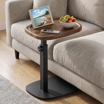 VASAGLE C-alakú kanapéasztal, állítható magasságú lerakóasztal, dió és fekete