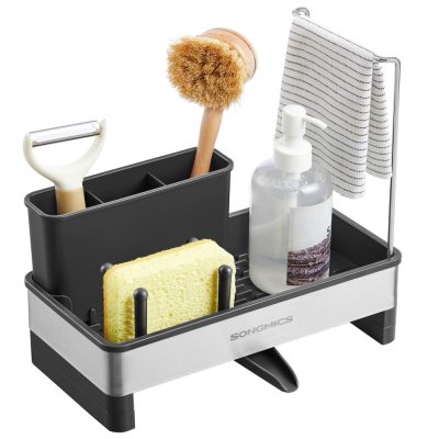 SONGMICS konyhai rendszerező szivacstartóval és törlőkendő-tartóval, fekete/ezüst