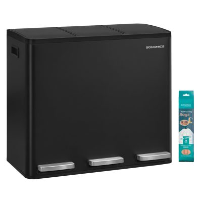 SONGMICS szelektív hulladékgyűjtő, 3 x 18L, lágy záródású pedálos szemetes, fekete