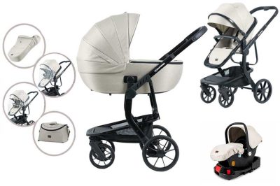 Mama Kiddies Icon 4az1ben multifunkciós babakocsi kiegészítőkkel bézs színben ISOFIX talppal + Ajándék