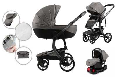 Mama Kiddies Icon 4az1ben multifunkciós babakocsi kiegészítőkkel szürke színben ISOFIX talppal + Ajándék