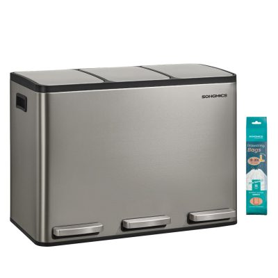 SONGMICS 3 x 15L szelektív konyhai szemetes, lágy záródás, ezüst