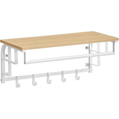 VASAGLE fali fogas és polc, 5 kivehető kampóval, arany tölgy/fehér