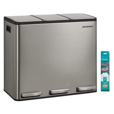SONGMICS 3 x 18L szelektív konyhai szemetes, lágy záródás, ezüst