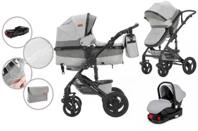 Mama Kiddies 4az1-ben Evening Star Black Edition multifunkciós babakocsi kiegészítőkkel szürke színben ISOFIX talppal + Ajándék