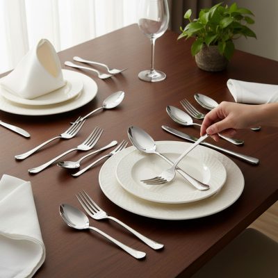 Evőeszköz készlet 19 részes (6 személyes + merőkanál) rozsdamentes éttermi szett Boston