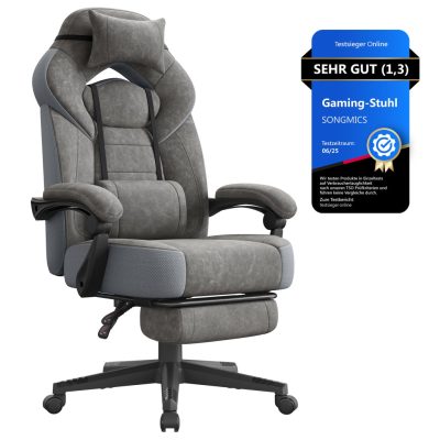 SONGMICS ergonomikus gamer szék lábtartóval, 150 kg teherbírás, szürke