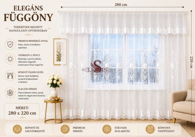 Elegáns hímzett függöny 280 x 220 cm 