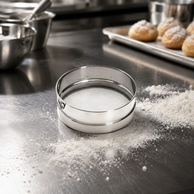 de Buyer rozsdamentes lisztszita 16 cm – finom szemű sütőipari szita
