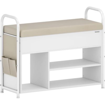 VASAGLE tárolós cipős pad ülőkével, 80 cm, felhőfehér-bézs